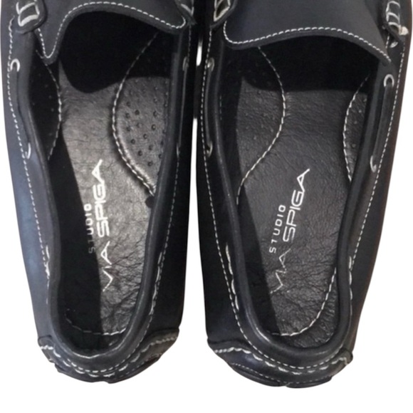authentic Vía Spiga men\'s designer black leather loafers drivers sz 11 main image 6